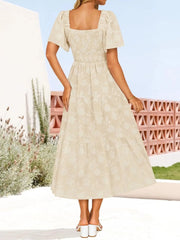 Smocked Square Neck Short Sleeve Dress