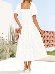 Smocked Square Neck Short Sleeve Dress