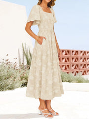 Smocked Square Neck Short Sleeve Dress