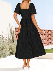Smocked Square Neck Short Sleeve Dress