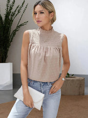 Smocked Swiss Dot Sleeveless Blouse