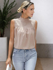 Smocked Swiss Dot Sleeveless Blouse