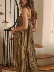 Smocked Tie Shoulder Jumpsuit