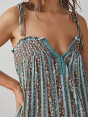 Smocked Tie Shoulder Jumpsuit