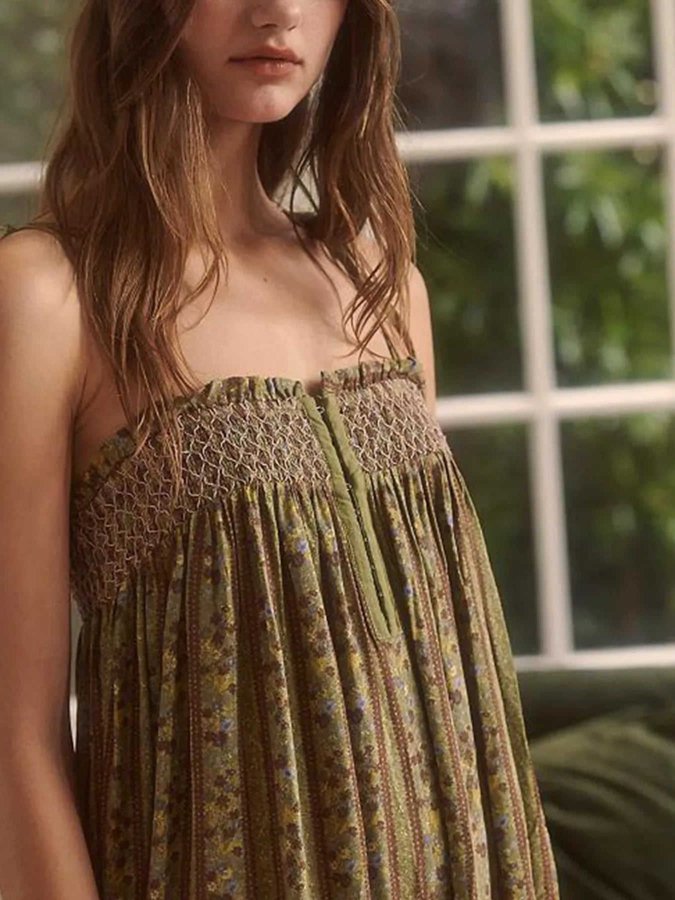 Smocked Tie Shoulder Jumpsuit