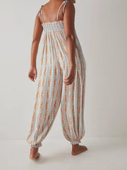 Smocked Tie Shoulder Jumpsuit