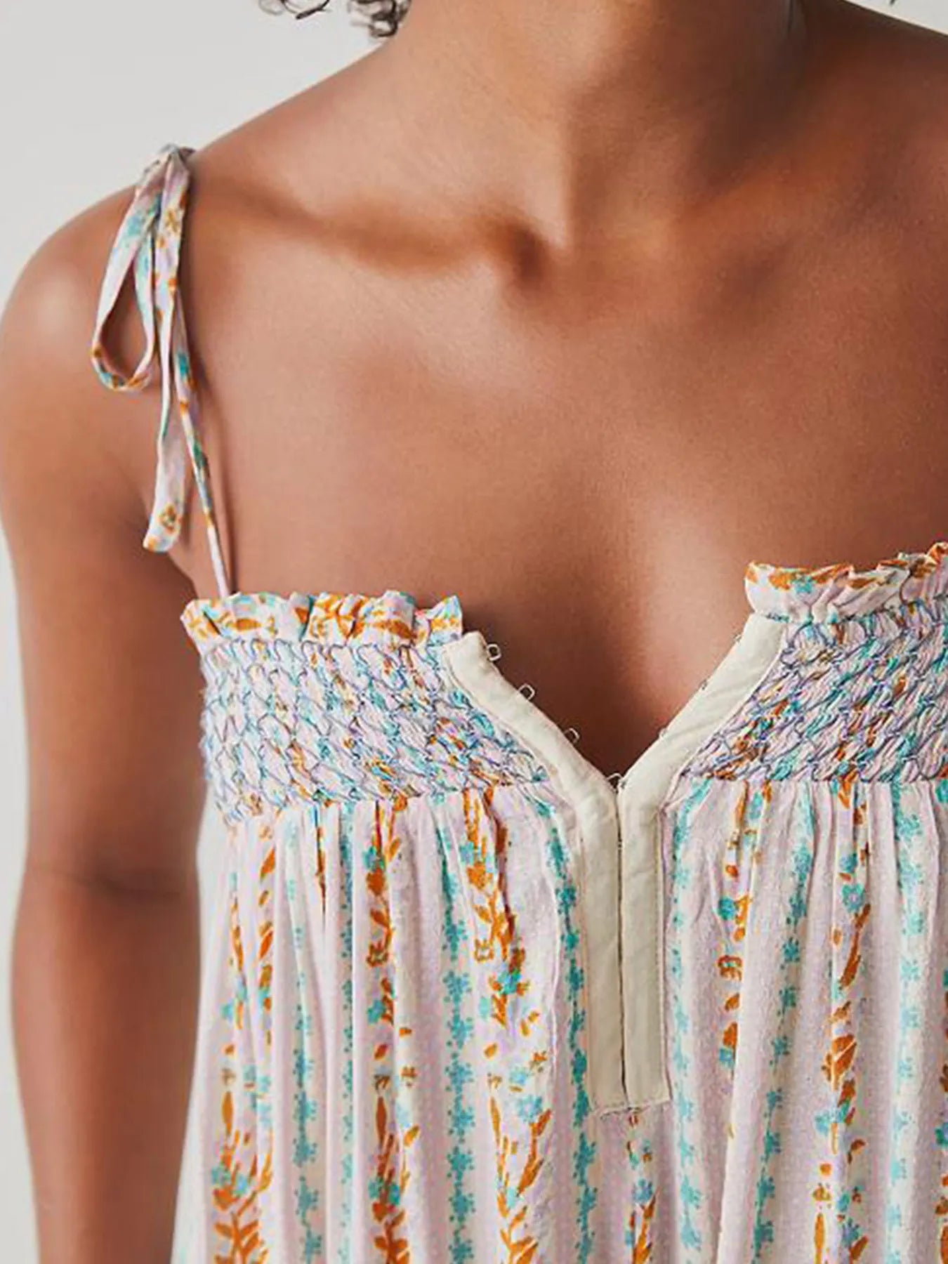 Smocked Tie Shoulder Jumpsuit