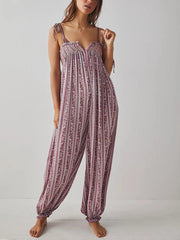 Smocked Tie Shoulder Jumpsuit Purple / S