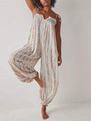 Smocked Tie Shoulder Jumpsuit White / S
