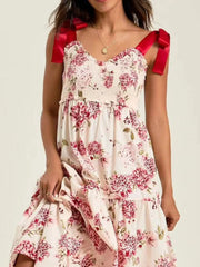 Smocked Tie Shoulder Printed Maxi Dress