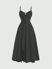 Smocked Tied Front Cami Dress Black / XS