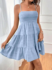 Smocked Tiered Sleeveless Mini Dress Misty Blue / S