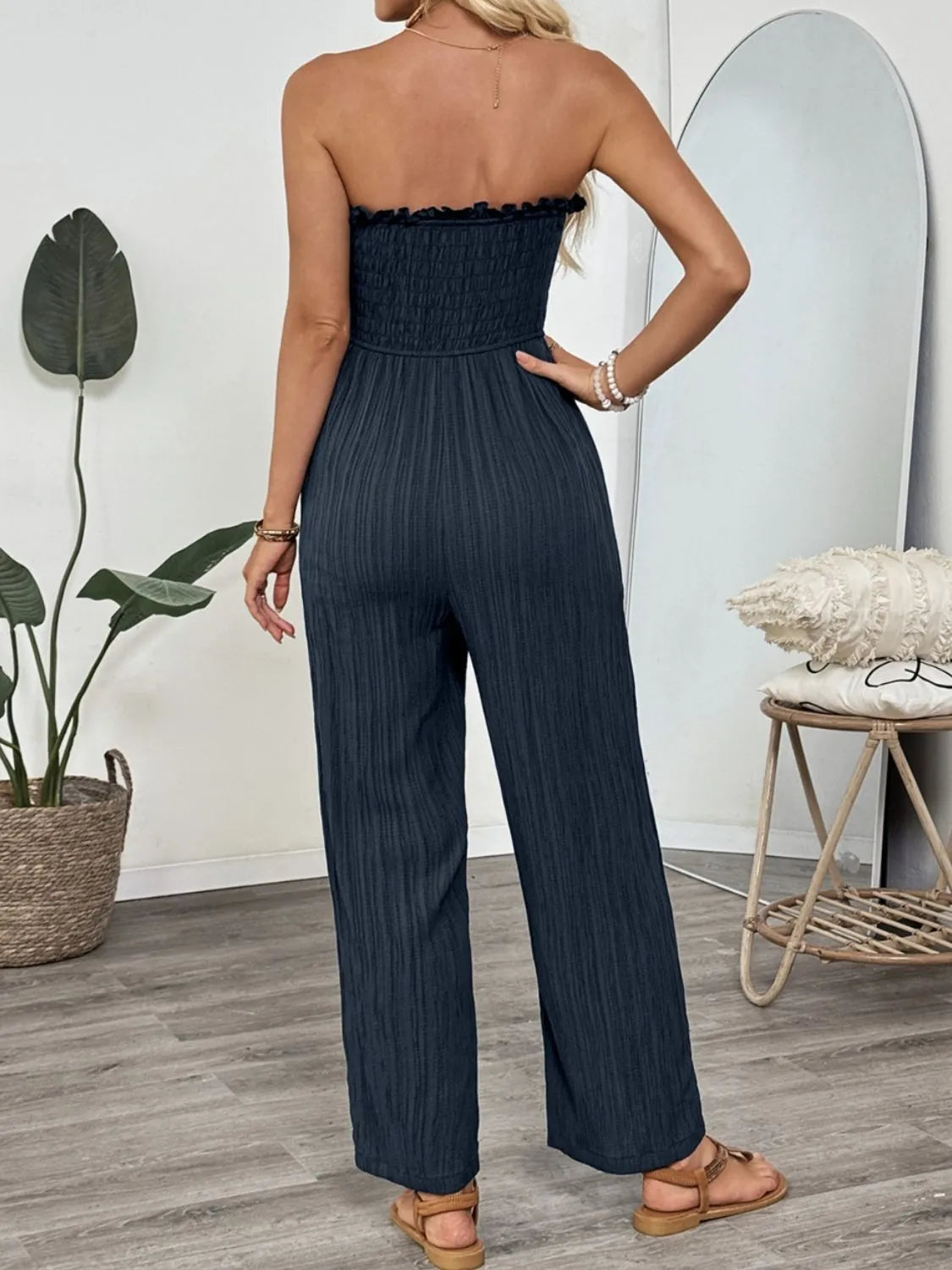 Smocked Tube Wide Leg Jumpsuit