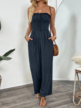 Smocked Tube Wide Leg Jumpsuit Dark Blue / S
