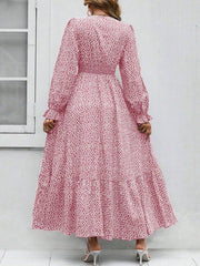 Smocked Waist Polka Dot Long Sleeve Maxi Dress