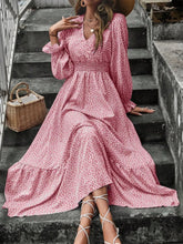 Smocked Waist Polka Dot Long Sleeve Maxi Dress Pink / S