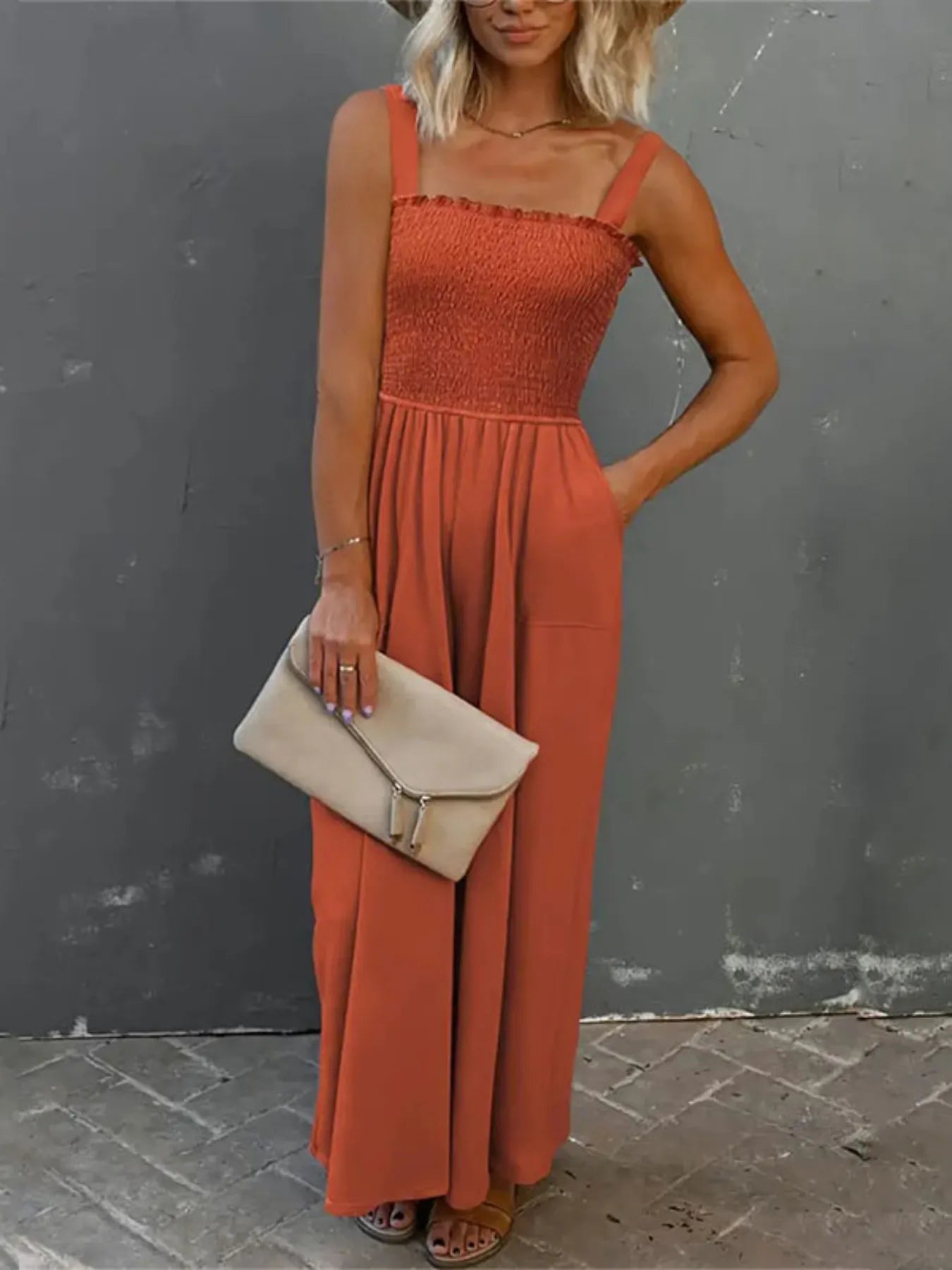 Smocked Wide Leg Jumpsuit