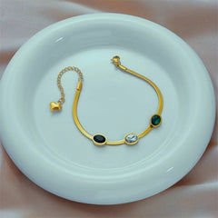 Snake Flat Chain Bracelet with White, Black, and Green Zircon for Women – Vintage Charming Wrist Jewelry Gifts B714