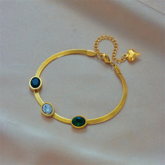 Snake Flat Chain Bracelet with White, Black, and Green Zircon for Women – Vintage Charming Wrist Jewelry Gifts B714