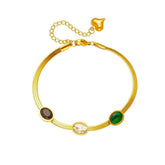 Snake Flat Chain Bracelet with White, Black, and Green Zircon for Women – Vintage Charming Wrist Jewelry Gifts B714