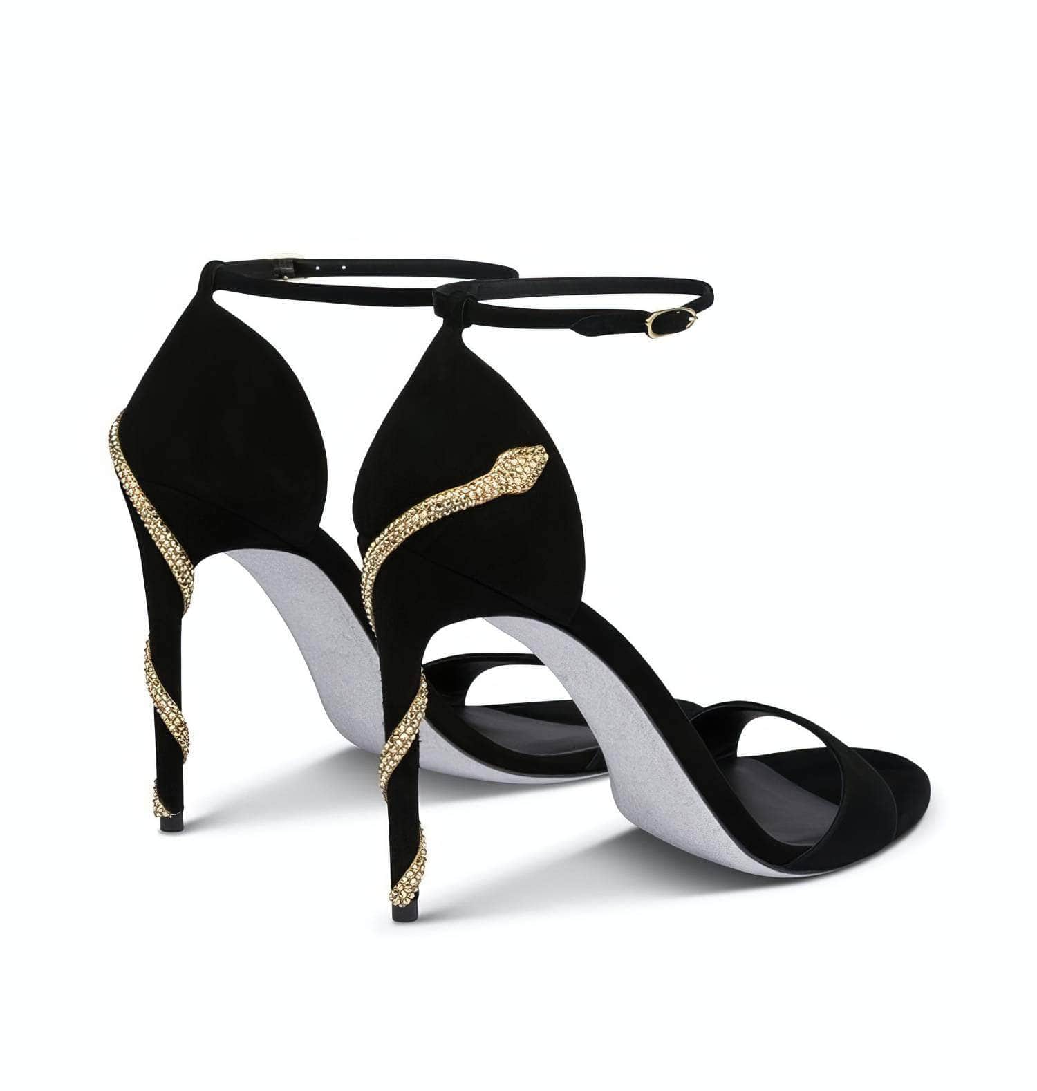 Snake Strapped Oval Toe Thin Heels