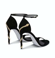 Snake Strapped Oval Toe Thin Heels