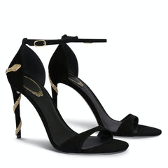 Snake Strapped Oval Toe Thin Heels