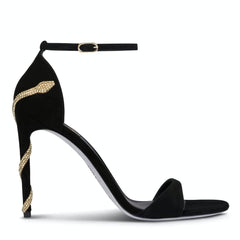 Snake Strapped Oval Toe Thin Heels EU 33 / Black / 7.5CM