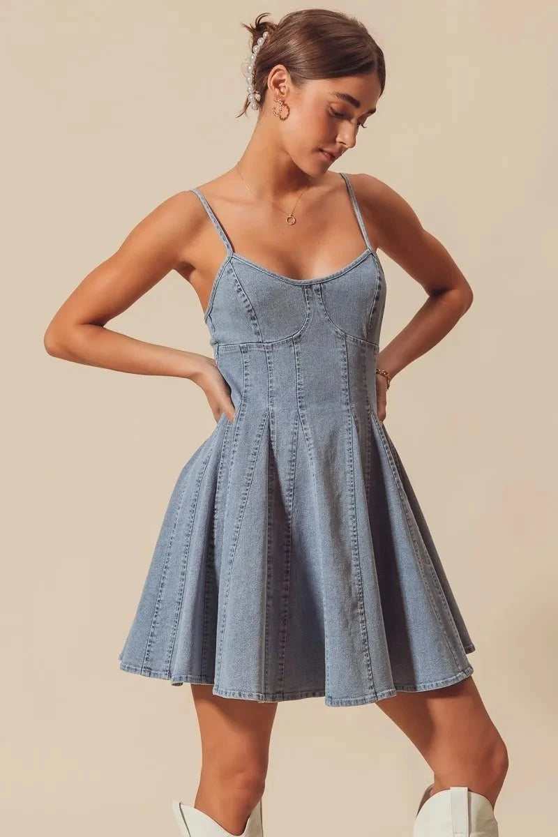 SO ME A Line Fit and Flare Denim Mini Dress