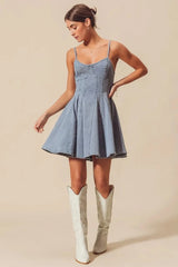 SO ME A Line Fit and Flare Denim Mini Dress