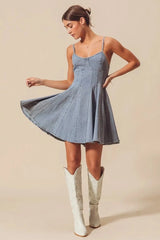 SO ME A Line Fit and Flare Denim Mini Dress