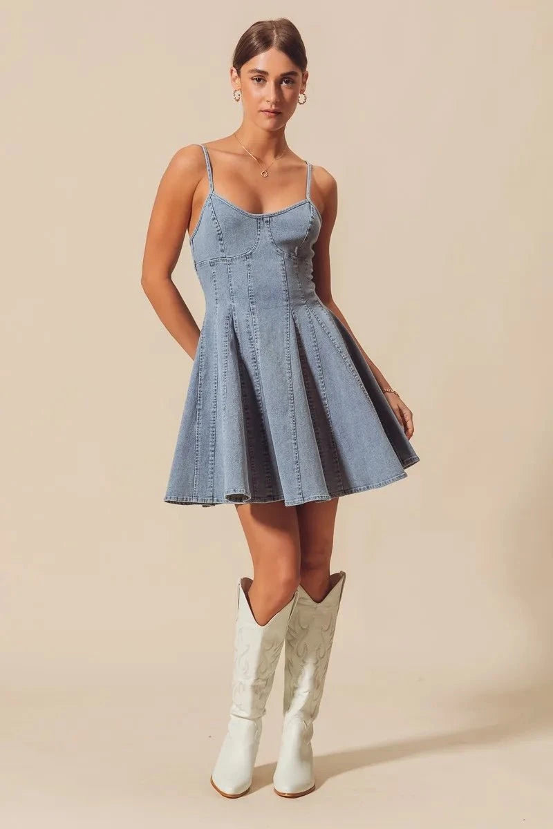 SO ME A Line Fit and Flare Denim Mini Dress