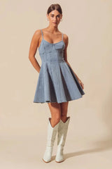 SO ME A Line Fit and Flare Denim Mini Dress