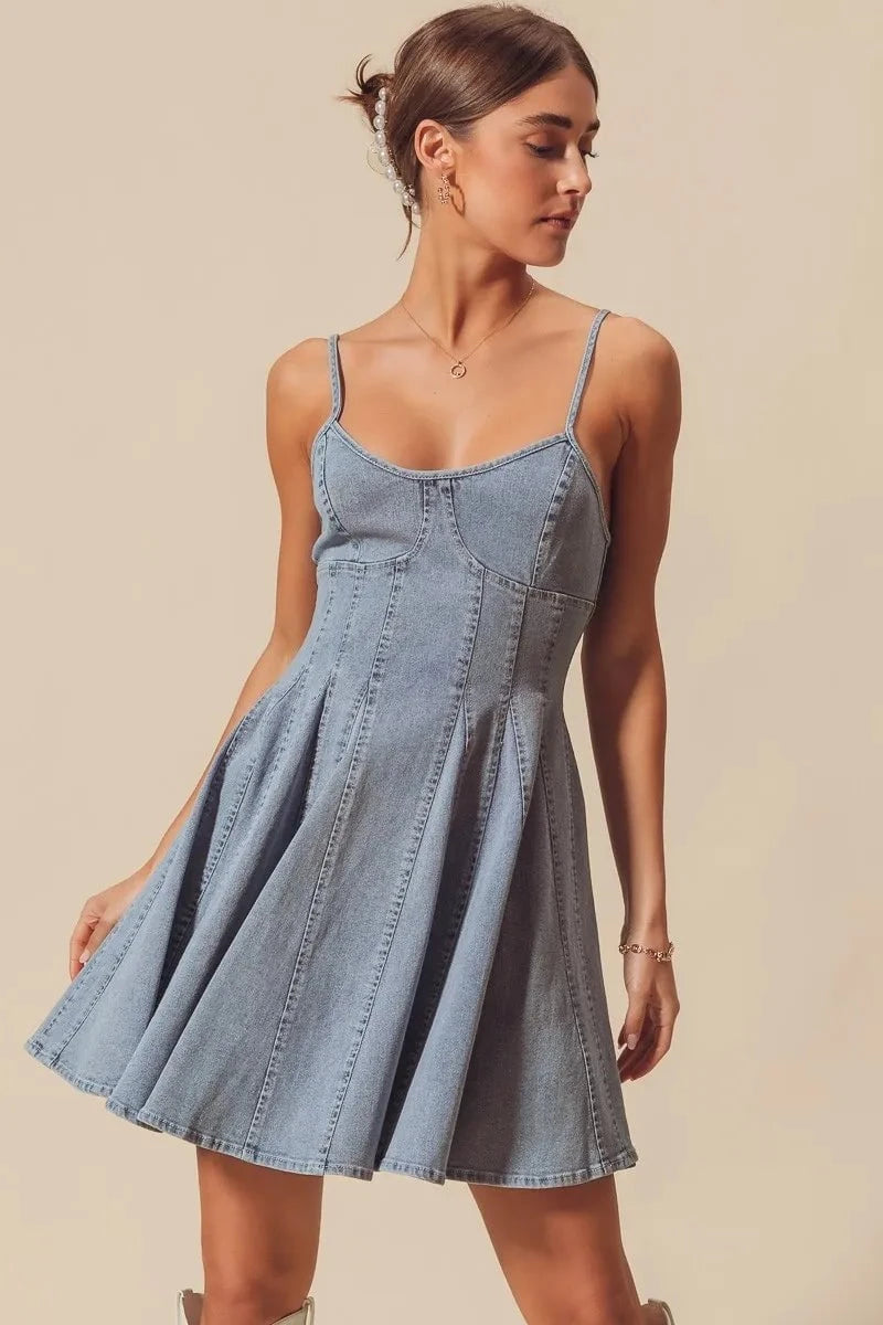 SO ME A Line Fit and Flare Denim Mini Dress