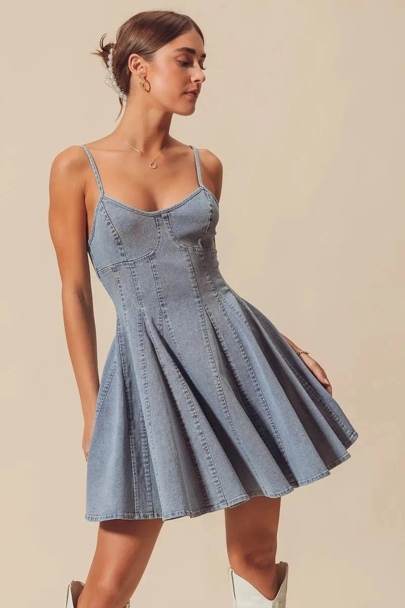 SO ME A Line Fit and Flare Denim Mini Dress