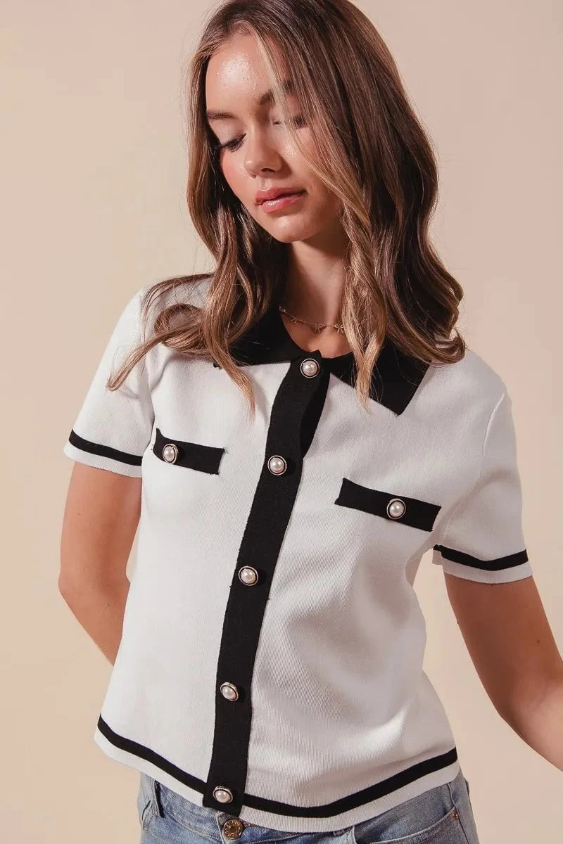 SO ME Button Down Knitted Sweater Shirt Top