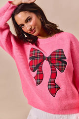 SO ME Checker Plaid Ribbon Christmas Holiday Sweater
