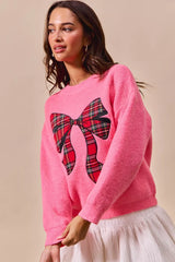SO ME Checker Plaid Ribbon Christmas Holiday Sweater