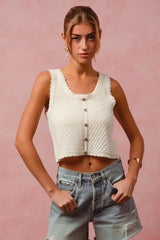 SO ME Chevron Pattern Buttoned Front Lightweight Tank Top