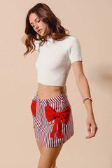 SO ME Contrast Bow Knot Pocket Fourth Of July Denim Skirt