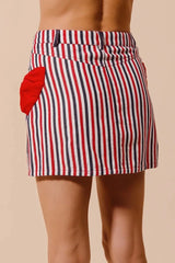 SO ME Contrast Bow Knot Pocket Fourth Of July Denim Skirt
