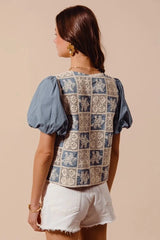 SO ME Crochet Lace Tie Front V Neck Blouse Top