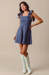 SO ME Fit and Flare Washed Gameday Dress NAVY / S