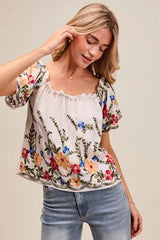 SO ME Floral Embroidered Two Way Off The Shoulder Blouse