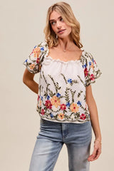 SO ME Floral Embroidered Two Way Off The Shoulder Blouse