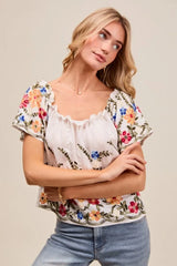 SO ME Floral Embroidered Two Way Off The Shoulder Blouse