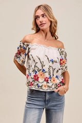 SO ME Floral Embroidered Two Way Off The Shoulder Blouse