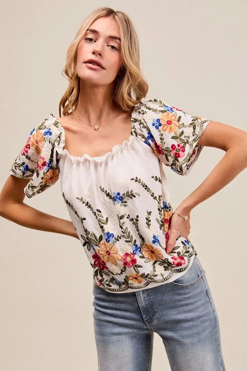SO ME Floral Embroidered Two Way Off The Shoulder Blouse