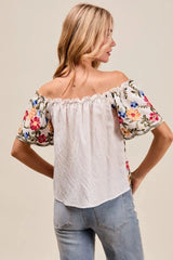 SO ME Floral Embroidered Two Way Off The Shoulder Blouse