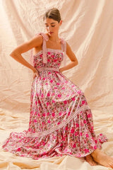 SO ME Floral Maxi Dress With Ribbon Tie Lace Strap